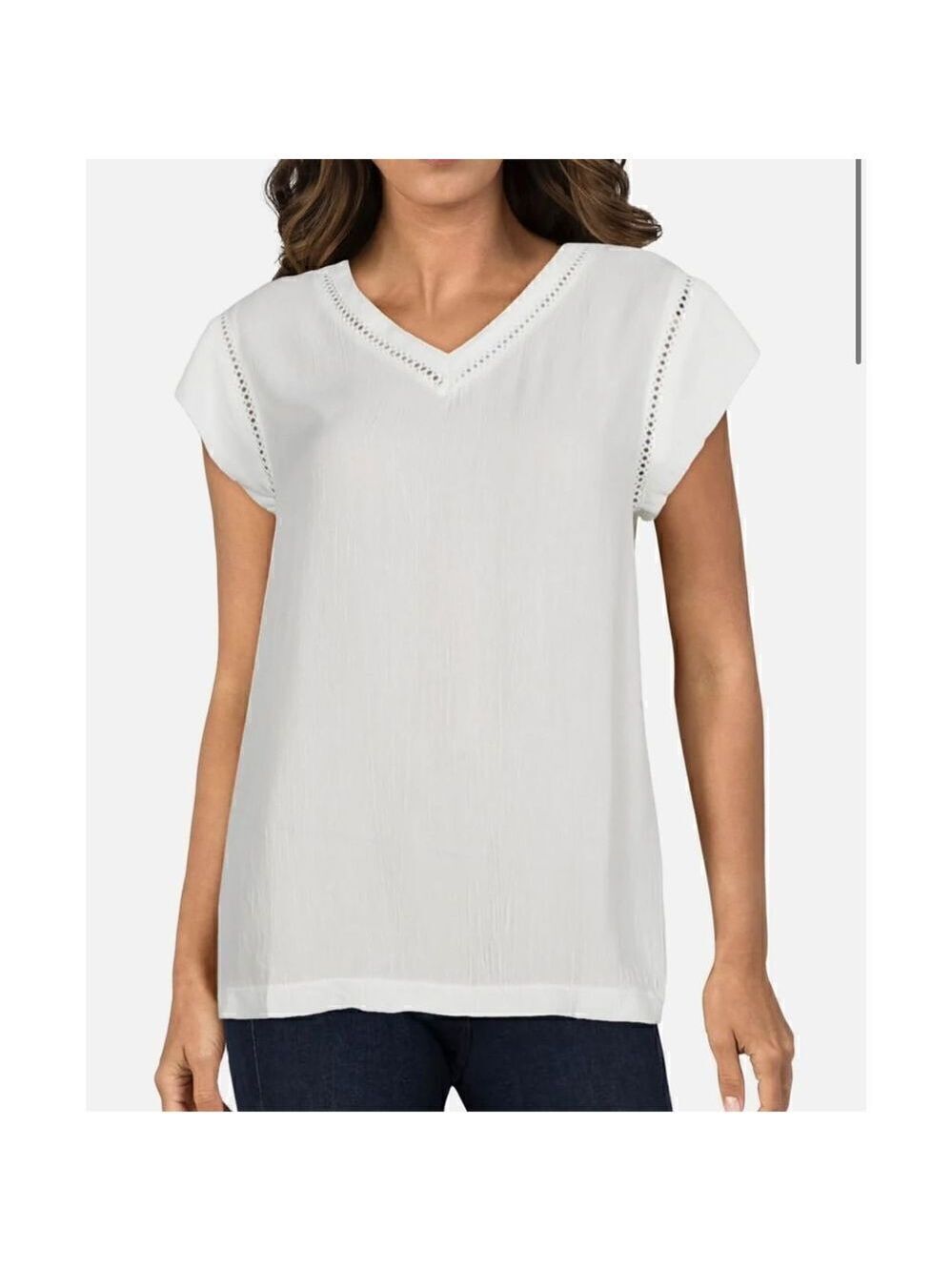 Buffalo David Bitton - Sofie Womens V-Neck Short Sleeves Blouse Cream Large EUC